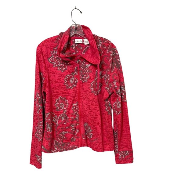 Kim Rogers Tops - Kim Rogers Petite Pink Floral Full-Zip Jacket PL Cotton Blend Long Sleeve